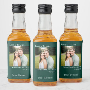 Étiquettes Pour Bouteilles De Liqueur Émeraude Vert Photo de Mariage Amour & Remerciemen