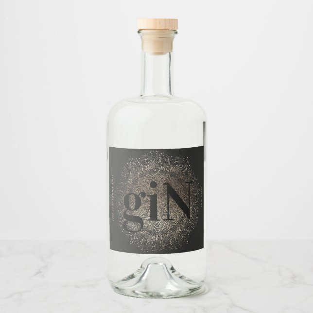 Étiquettes Pour Bouteilles De Liqueur Étincelle Noire Moderne Embossée Gras Simple Gin (Devant)
