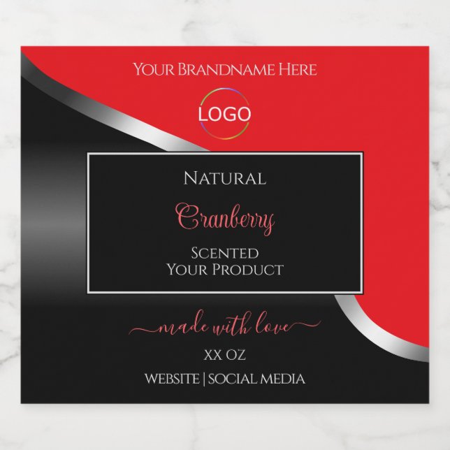 Étiquettes Pour Bouteilles De Liqueur Étiquettes de produit du logo en argent rouge noir (Étiquettes simples)