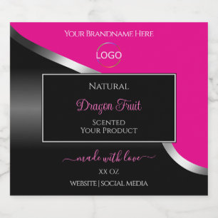 Étiquettes Pour Bouteilles De Liqueur Étiquettes de produits Black Wavy et Logo rose cha