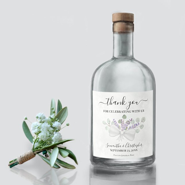 Étiquettes Pour Bouteilles De Liqueur Eucalyptus et Lavender Merci Mariage rustique (Créateur téléchargé)