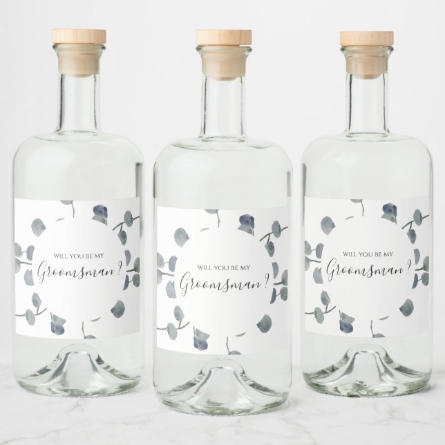 Étiquettes Pour Bouteilles De Liqueur Eucalyptus Green Groomsmen Proposition (Bouteilles)