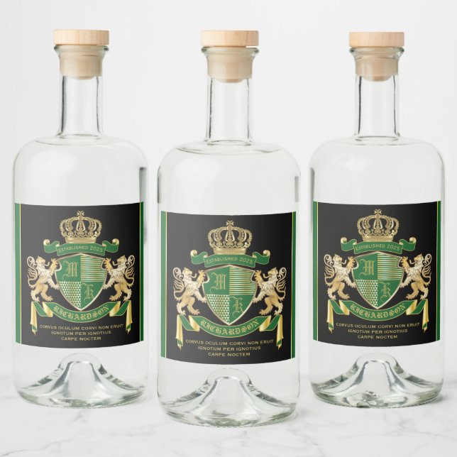 Étiquettes Pour Bouteilles De Liqueur Faites votre propre blouse d'armoiries Green Gold  (Bouteilles)