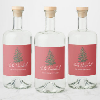 Étiquettes Pour Bouteilles De Liqueur Feliz Navidad-Merry Christmas Tree and Lights 