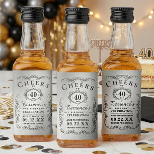Étiquettes Pour Bouteilles De Liqueur Fête d'anniversaire avec typographie tendance noir