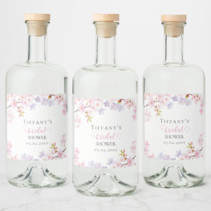 Étiquettes Pour Bouteilles De Liqueur Fête de mariage avec des fleurs de cerisier roses