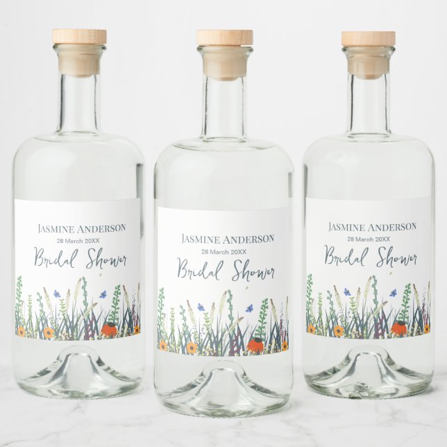 Étiquettes Pour Bouteilles De Liqueur Fête des mariées fleur sauvage et papillons (Bouteilles)