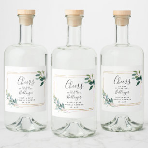 Étiquettes Pour Bouteilles De Liqueur Feuillage de verdure à cadre doré Feuilles d'eucal