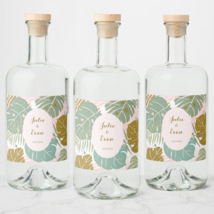 Étiquettes Pour Bouteilles De Liqueur Feuillage Tropical - Motif de feuilles de Monstera