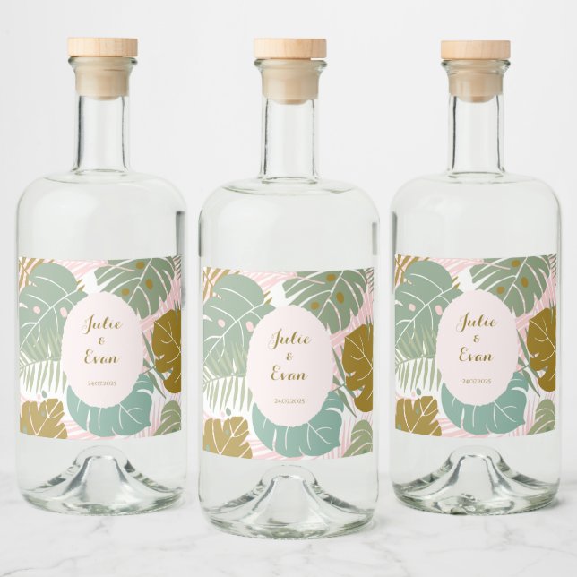 Étiquettes Pour Bouteilles De Liqueur Feuillage Tropical - Motif de feuilles de Monstera (Bouteilles)