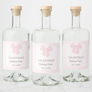 Étiquettes Pour Bouteilles De Liqueur Fille d'anniversaire avec des points roses et des