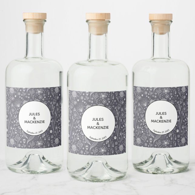 Étiquettes Pour Bouteilles De Liqueur Fleur Chalkboard Monochrome Moderne (Bouteilles)