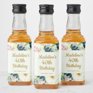 Étiquettes Pour Bouteilles De Liqueur Fleur rose sarcelle vintage pour 40 ans ou tout au