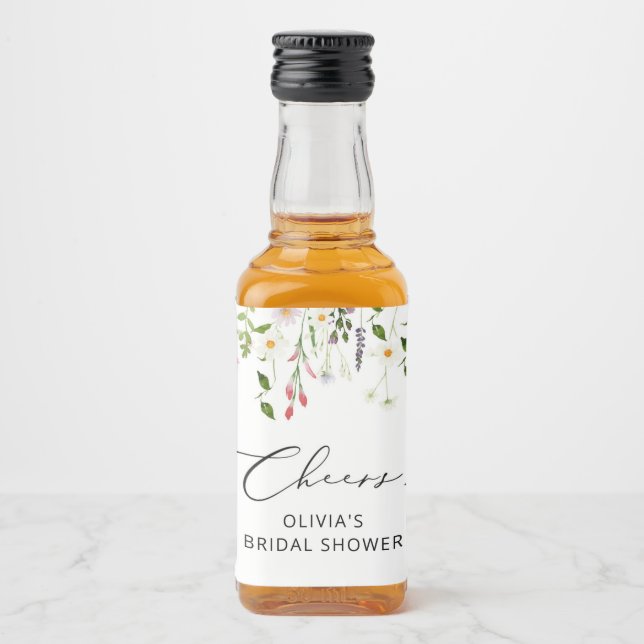 Étiquettes Pour Bouteilles De Liqueur Fleur sauvage douche nuptiale mini alcool étiquett (Devant)