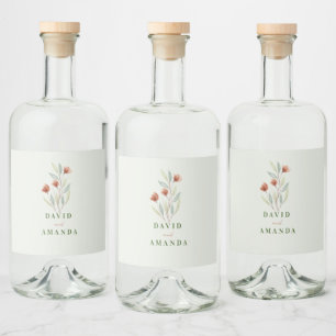 Étiquettes Pour Bouteilles De Liqueur Fleurs d'aquarelle vert pastel