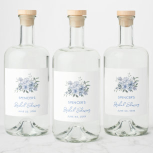 Étiquettes Pour Bouteilles De Liqueur Floral Dusty Blue Fête des mariées Favoriser