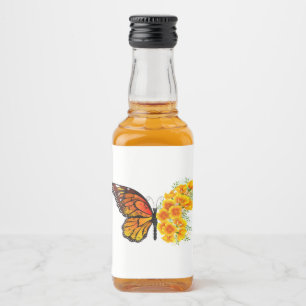 Étiquettes Pour Bouteilles De Liqueur Flower Butterfly with Yellow California Poppy