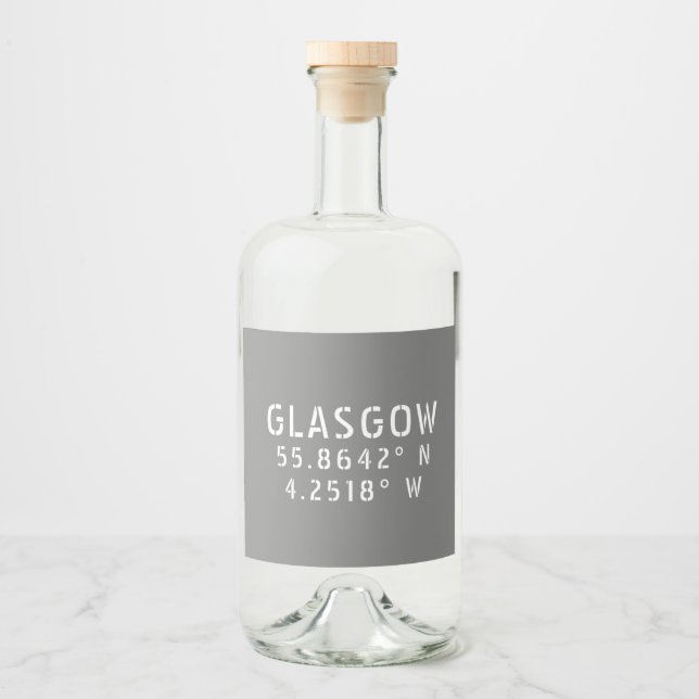 Étiquettes Pour Bouteilles De Liqueur Glasgow Écosse Latitude & Longitude (Devant)