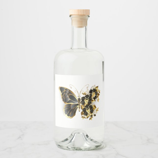 Étiquettes Pour Bouteilles De Liqueur Gold flower Butterfly with Black Orchid (Devant)