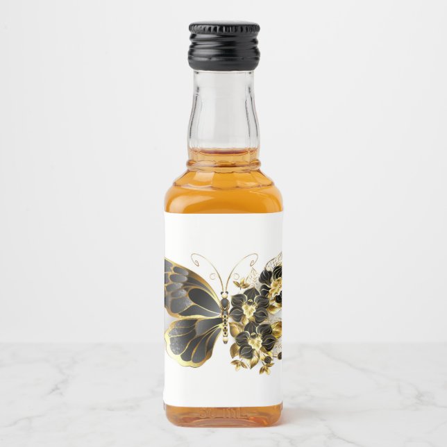 Étiquettes Pour Bouteilles De Liqueur Gold flower Butterfly with Black Orchid (Devant)