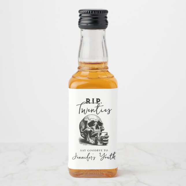 Étiquettes Pour Bouteilles De Liqueur Gothic Skull RIP Twenties Whiskey Birthday Party (Devant)