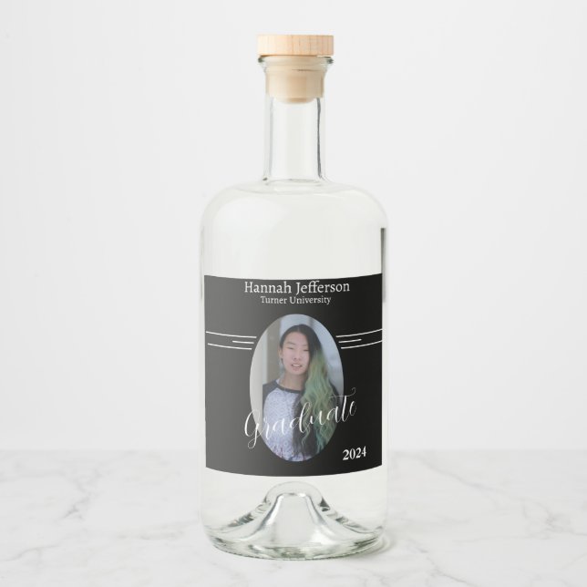 Étiquettes Pour Bouteilles De Liqueur Graduation photo moderne en noir et blanc (Devant)