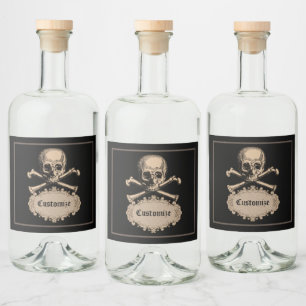 Étiquettes Pour Bouteilles De Liqueur Halloween crâne vintage et os croisés