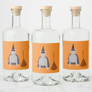 Étiquettes Pour Bouteilles De Liqueur Halloween sorcière rat et chambre