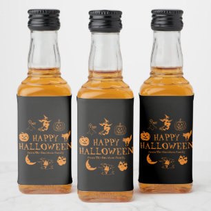 Étiquettes Pour Bouteilles De Liqueur Happy Halloween nom personnalisé noir orange éffra