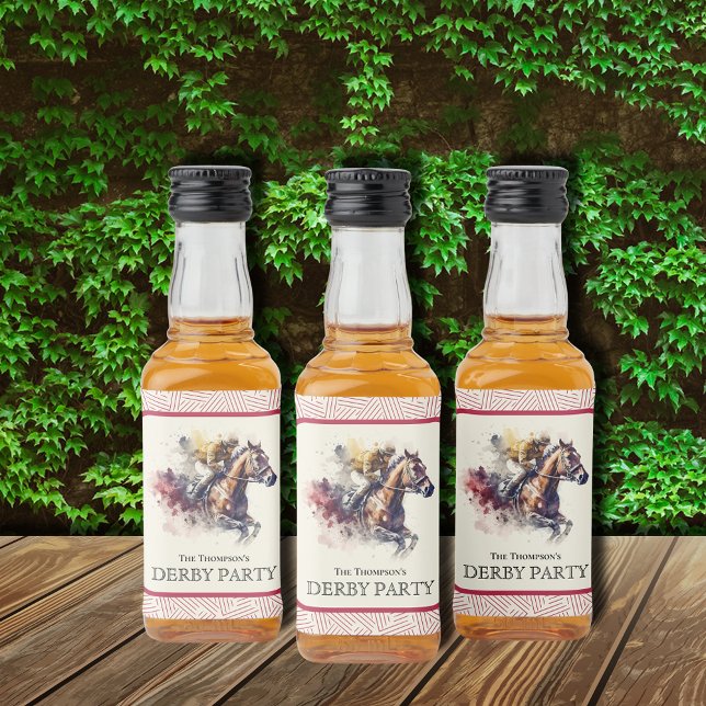 Étiquettes Pour Bouteilles De Liqueur Hippocampe d'aquarelle Derby Rouge (Watercolor Racehorse Derby Red Liquor Bottle Labels)
