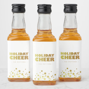 Étiquettes Pour Bouteilles De Liqueur Holiday Cheer   Fun Christmas White & Gold Mini