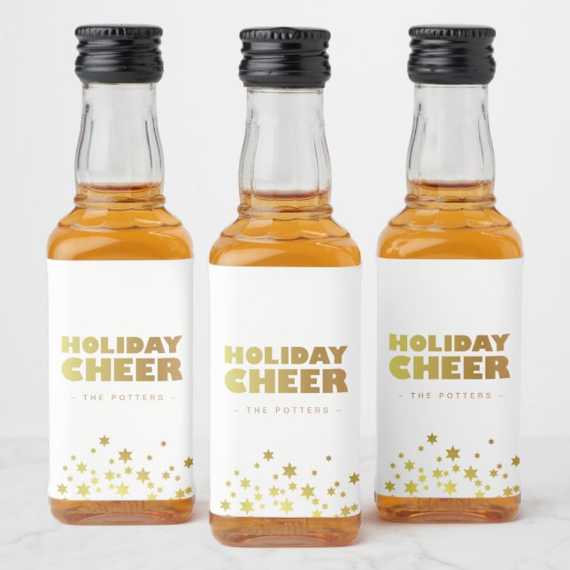 Étiquettes Pour Bouteilles De Liqueur Holiday Cheer | Fun Christmas White & Gold Mini (Bouteilles)