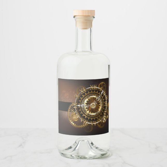 Étiquettes Pour Bouteilles De Liqueur Horloge Steampunk avec des engrenages anciens (Devant)