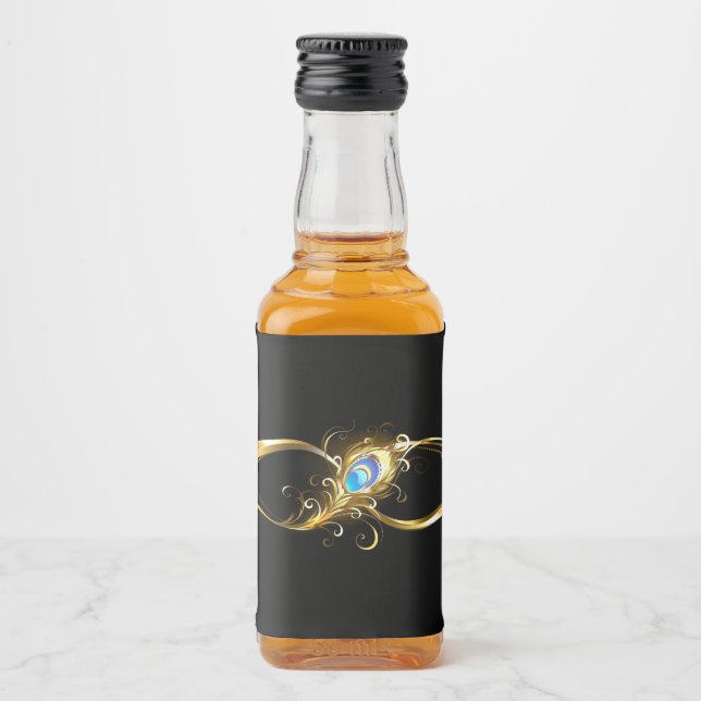 Étiquettes Pour Bouteilles De Liqueur Infinité avec plume de paon doré (Devant)