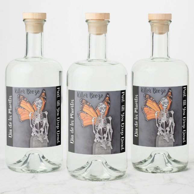 Étiquettes Pour Bouteilles De Liqueur Journée personnalisée du squelette d'Halloween mor (Bouteilles)