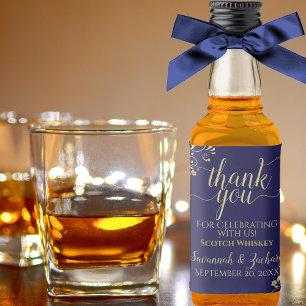 Étiquettes Pour Bouteilles De Liqueur Lacy Gold sur le Mariage bleu marine Merci Mini