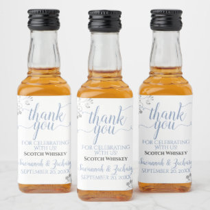 Étiquettes Pour Bouteilles De Liqueur Lacy Silver & Blue sur le Merci Mariage blanc Mini