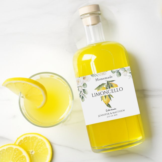 Étiquettes Pour Bouteilles De Liqueur Lemon Limoncello Thank You Wedding Favor  (Lemon Limoncello Thank You Wedding Favor Liquor Bottle Label)
