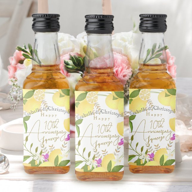 Étiquettes Pour Bouteilles De Liqueur Lemon Squeeze  (10th Wedding Anniversary Lemon Squeeze Liquor Bottle Label)