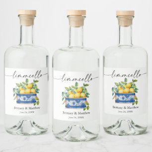 Étiquettes Pour Bouteilles De Liqueur Limoncello Calligraphie Aquarelle Citron Bleu