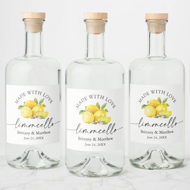 Étiquettes Pour Bouteilles De Liqueur Limoncello Fabriqué Avec L'Amour Aquarelle Citrons (Bouteilles)