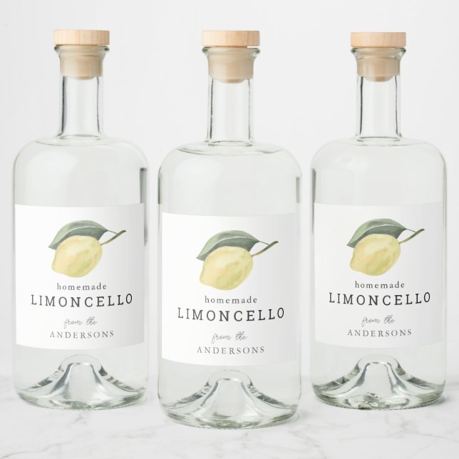 Étiquettes Pour Bouteilles De Liqueur Limoncello Lemon Floral Blanc (Bouteilles)