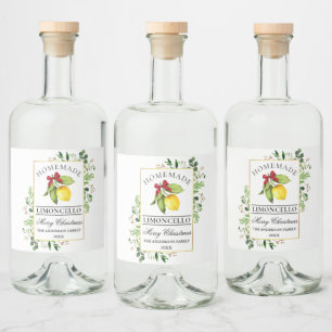 Étiquettes Pour Bouteilles De Liqueur Limoncello Maison Noël à la verdure aquarelle