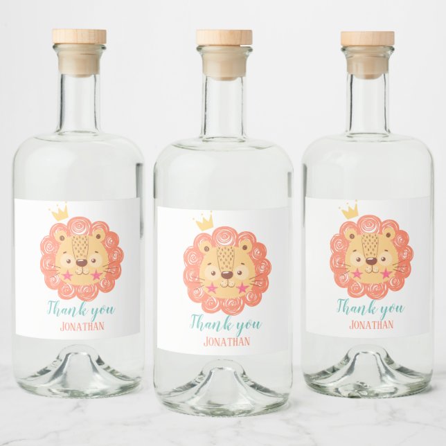 Étiquettes Pour Bouteilles De Liqueur Lion baby shower classique collant rond (Bouteilles)