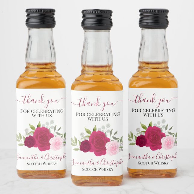 Étiquettes Pour Bouteilles De Liqueur Magenta & Boho rose Rose Merci Mariage Mini (Bouteilles)