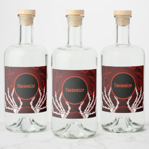 Étiquettes Pour Bouteilles De Liqueur Mains de squelette orange