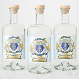 Étiquettes Pour Bouteilles De Liqueur Make Your Own Emblem Tree Book Key Crown Gold Blue