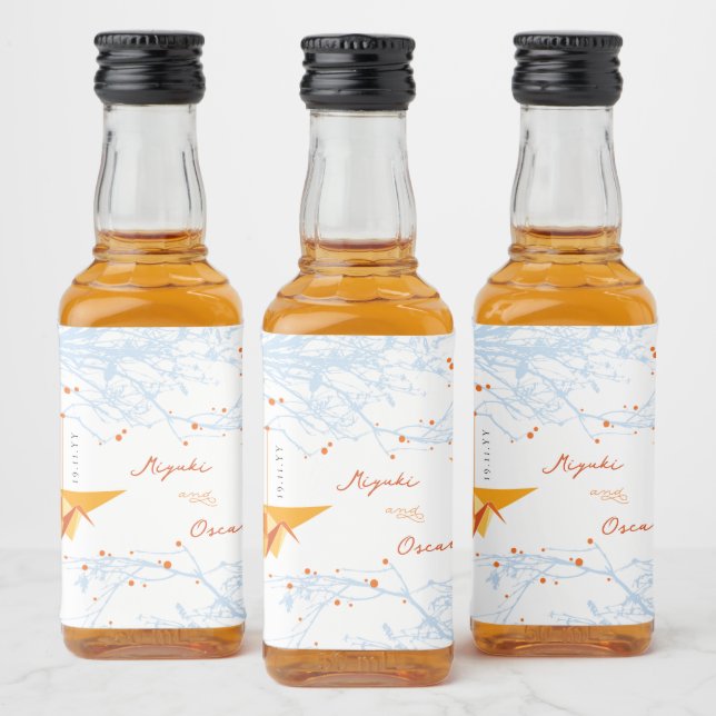 Étiquettes Pour Bouteilles De Liqueur Mariage asiatique  orange Origami (Bouteilles)