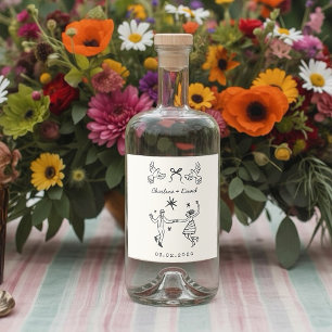 Étiquettes Pour Bouteilles De Liqueur Mariage au Gribouillage Dessiné à la Main 