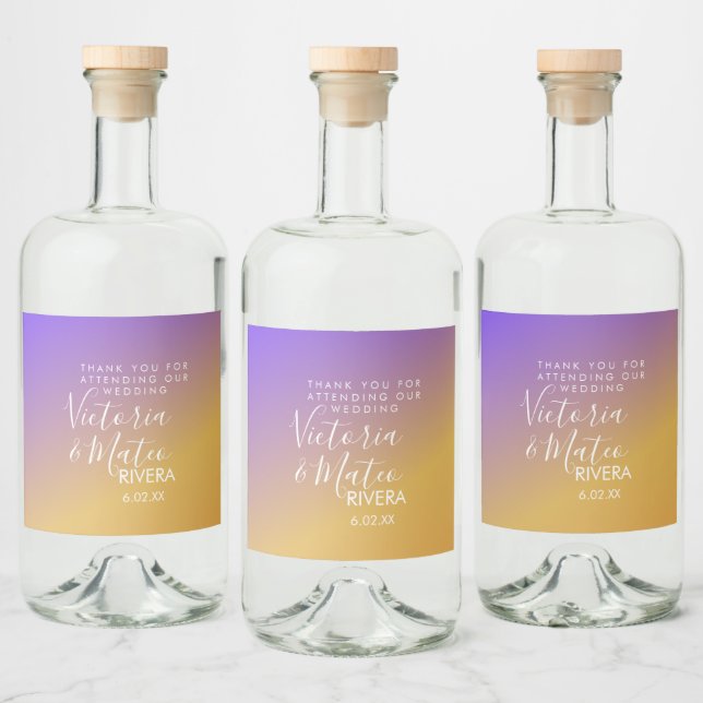 Étiquettes Pour Bouteilles De Liqueur Mariage de coucher de soleil jaune violet Ombre (Bouteilles)
